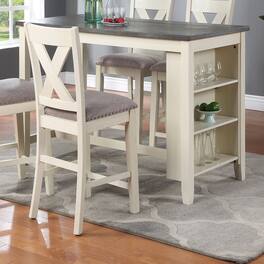 Loheer - Counter Height Dining Table with Side Storage Shelves, Solid Wood, 60 Inches - Off-White
