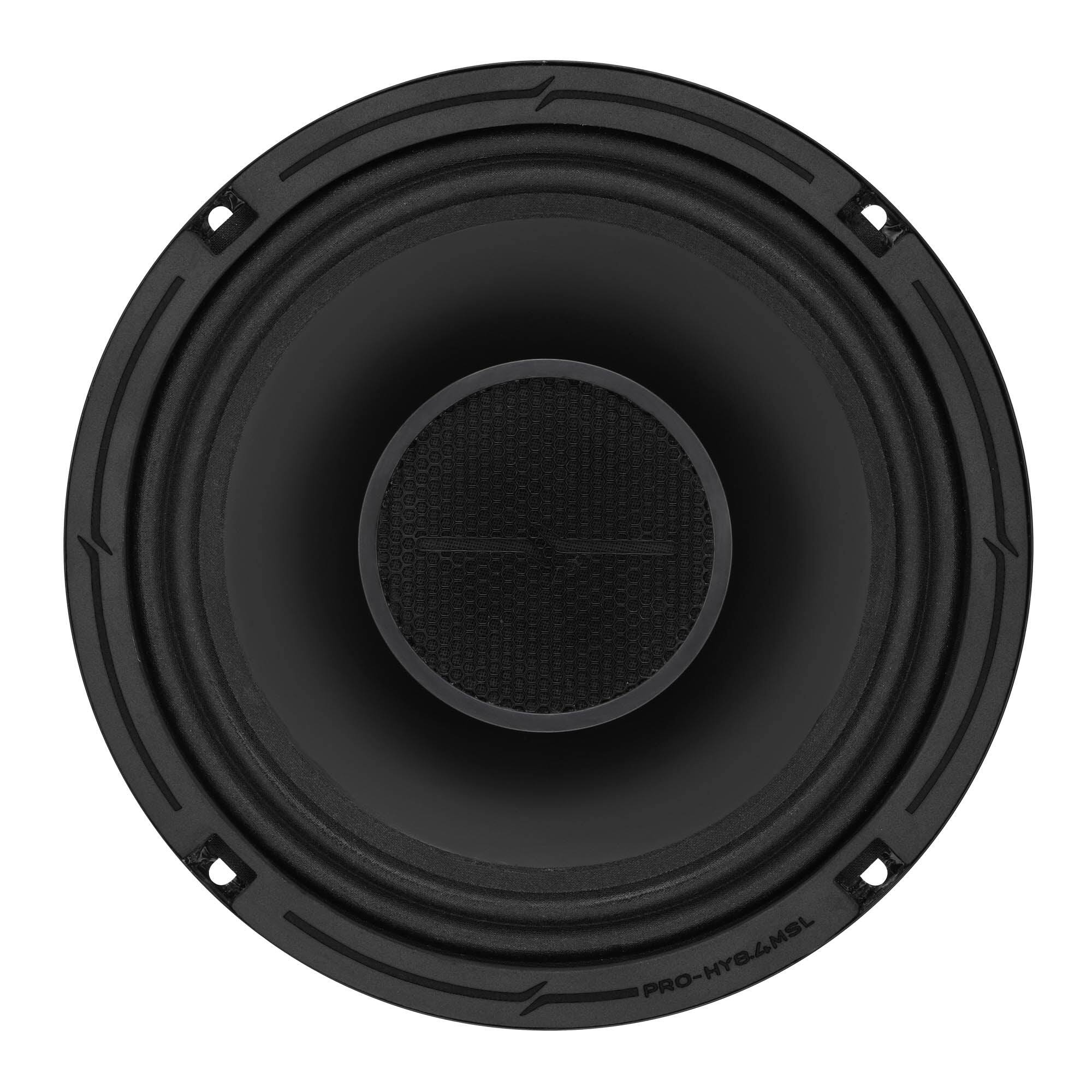 Alt View 3. DS18 Audio - PRO-HY 8" 2-way Coaxial Shallow-Mount Mid-Range Speaker with Built-in Driver and Grille, 200W RMS 4-Ohm.