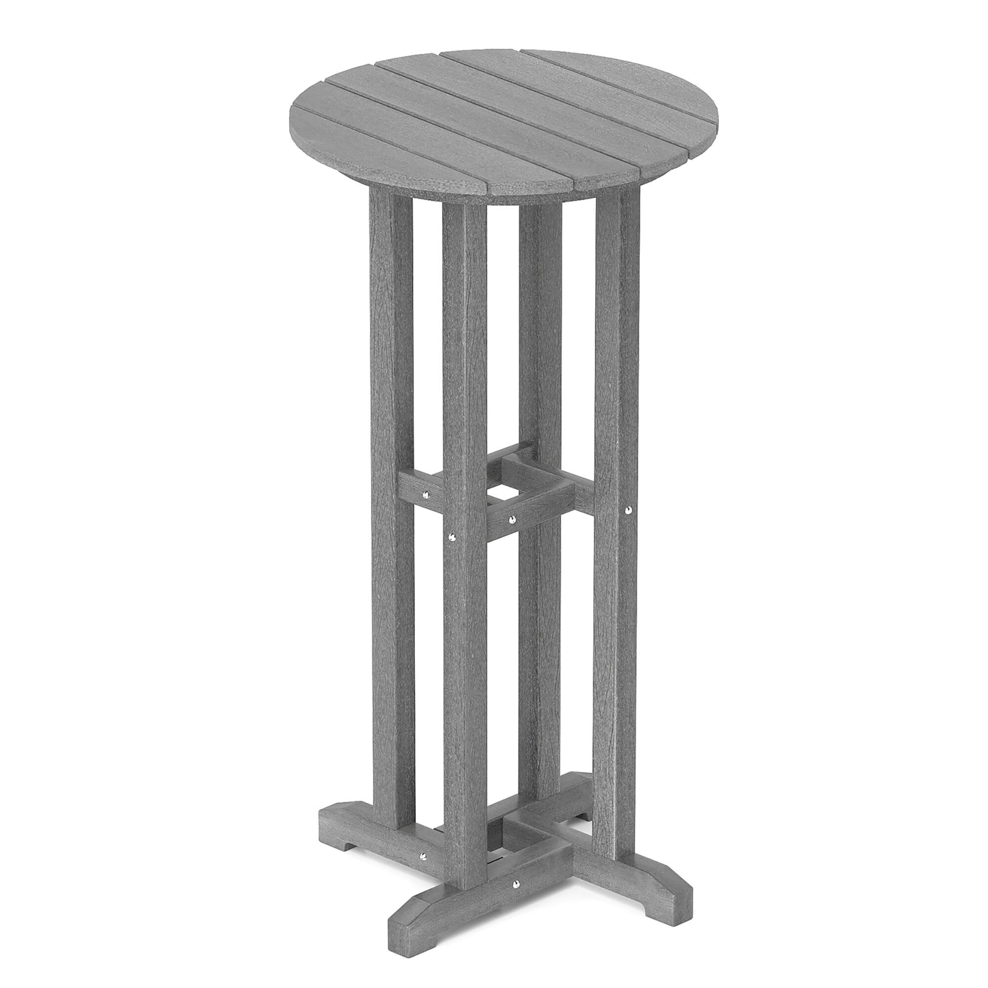 Alt View 7. Gymax - Gymax 21.5'' Round Bar Table Patio HDPE Bar Height Dining Table w/ Slatted Tabletop Grey - Grey.