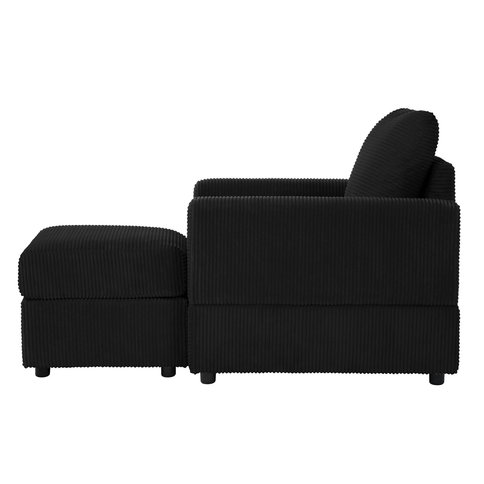 Alt View 1. APRILSOUL - Classic Corduroy Chaise Lounge Comfy Sofa Chaise Couch Chair Upholstered Accent Chair with Ottoman for Living Room Black - Black.