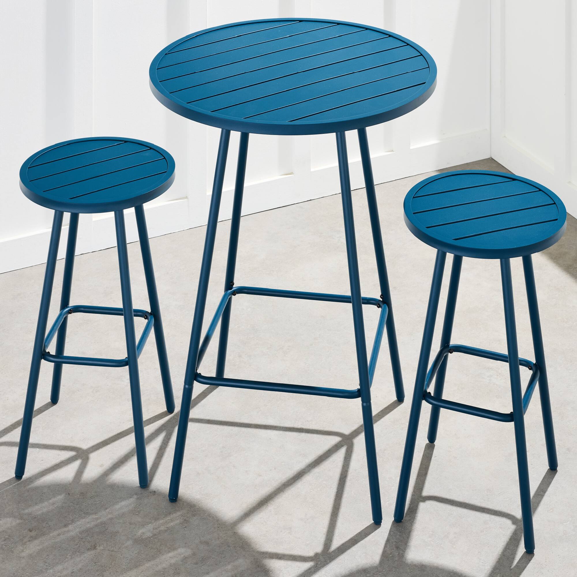 Alt View 7. Best Choice Products - Best Choice Products 3-Piece Steel Patio Bar Height Round Bistro Set w/ Backless Stools, Slatted Design - Peacock Blue - Peacock Blue.