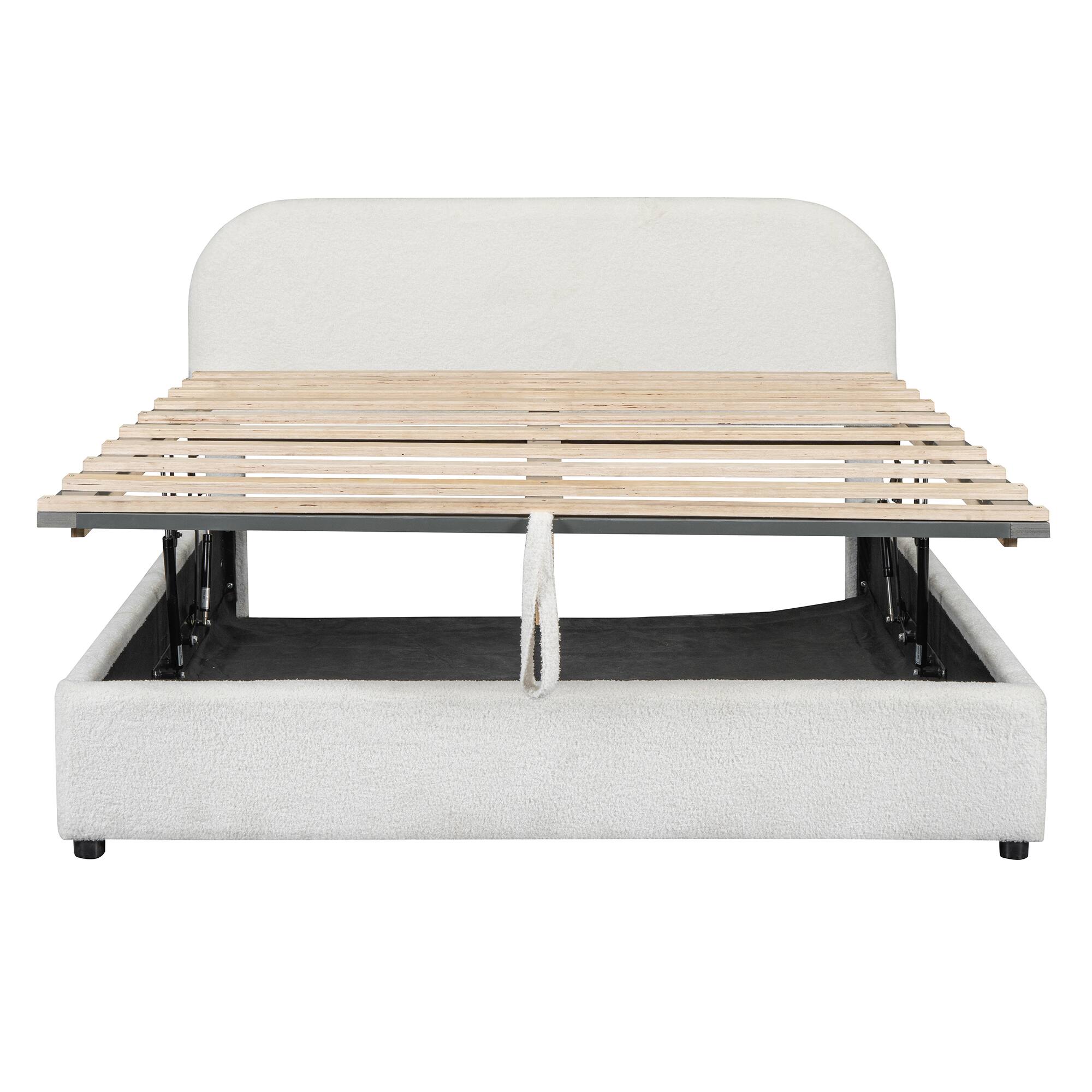 Alt View 4. Tiramisubest - Teddy Fleece Queen  Size Upholstered Platform Bed with Hydraulic Storage System, White - White.