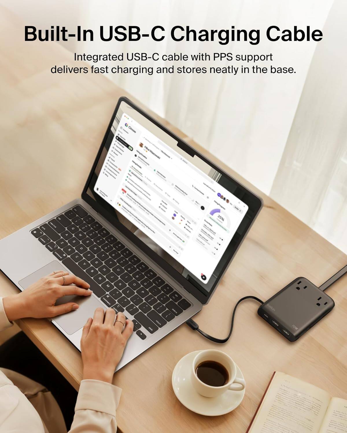 Built-In USB-C Charging Cable

Integrated USB-C cable with PPS support delivers fast charging and stores neatly in the base.