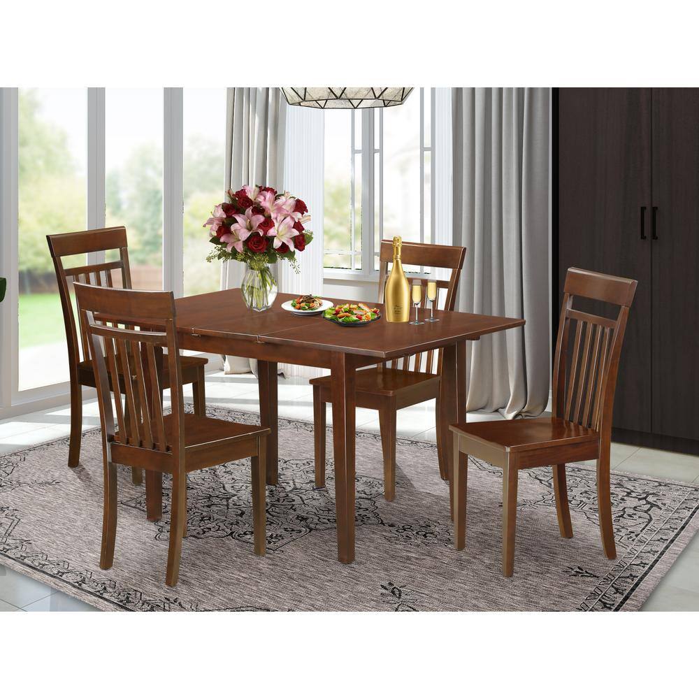 Back. East West Furniture - 5 Pc Kitchen table set - Table with Leaf and 4 Dining Table Chairs - Mahogany.