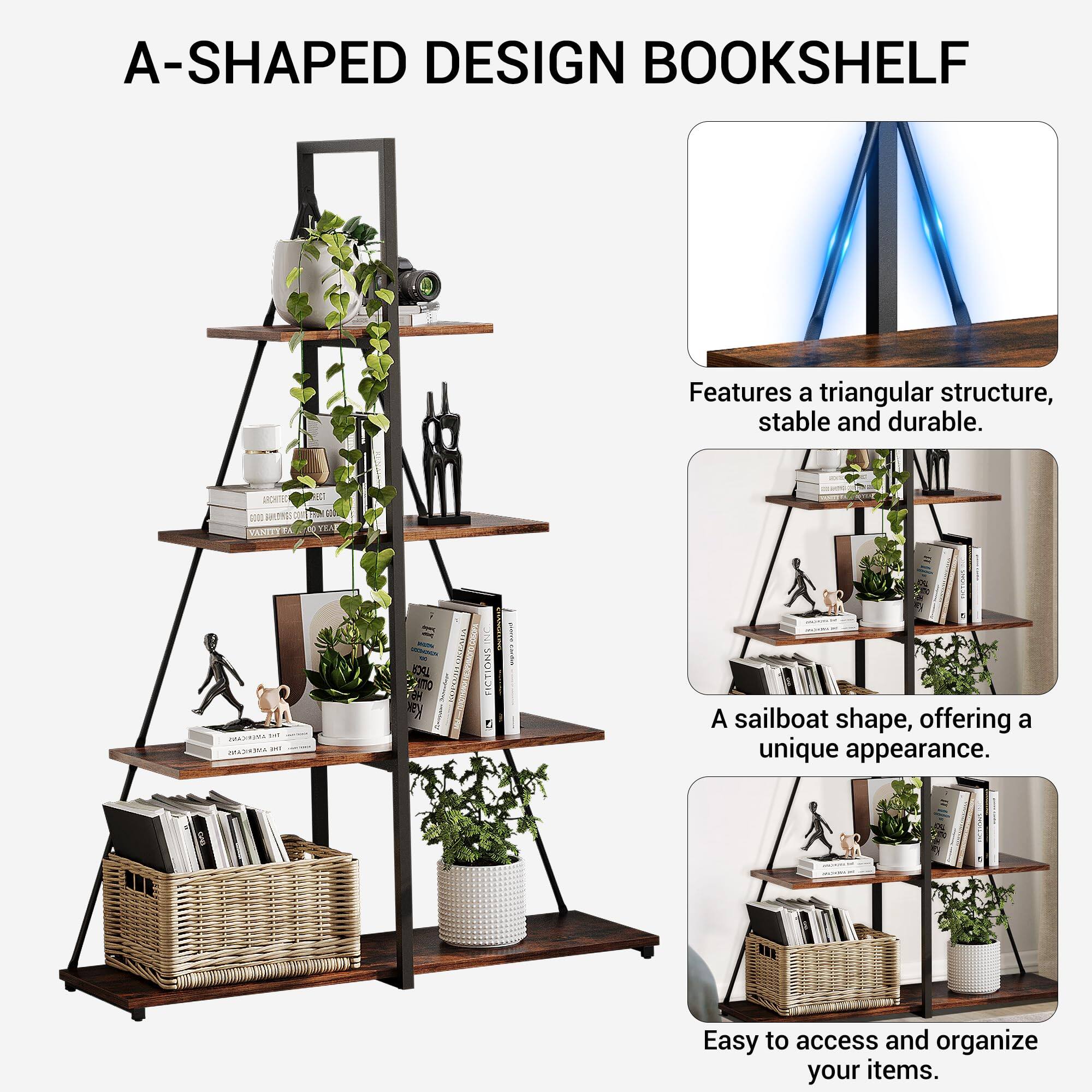 A-SHAPED DESIGN BOOKSHELF

Features a triangular structure, stable and durable.

A sailboat shape, offering a unique appearance.

Easy to access and organize your items.