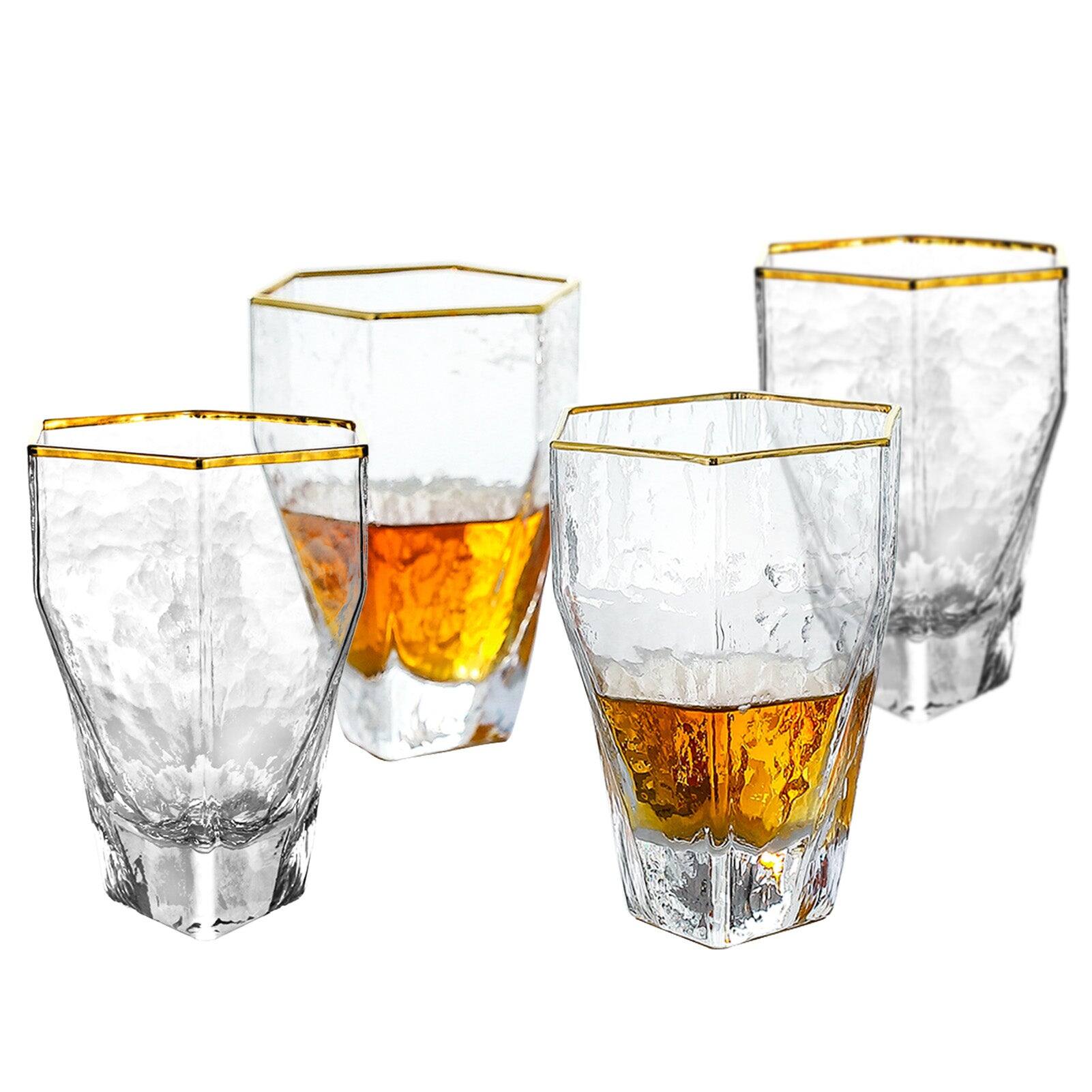 Front. BreeBe - Gold Rimmed Hammer Hexagon Glass (set of 4) - Clear.