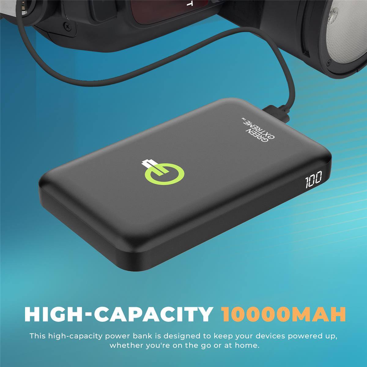 TM EXTREME GREEN

HIGH-CAPACITY 10000MAH

This high-capacity power bank is designed to keep your devices powered up, whether you're on the go or at home.