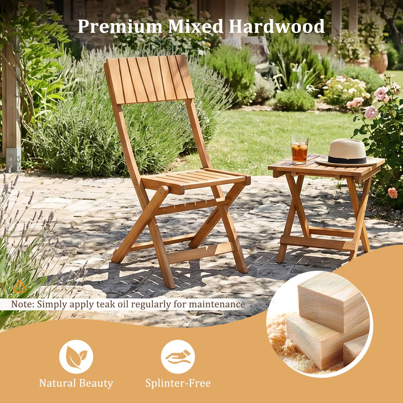 Premium Mixed Hardwood

Note: Simply apply teak oil regularly for maintenance

Natural Beauty
Splinter-Free
