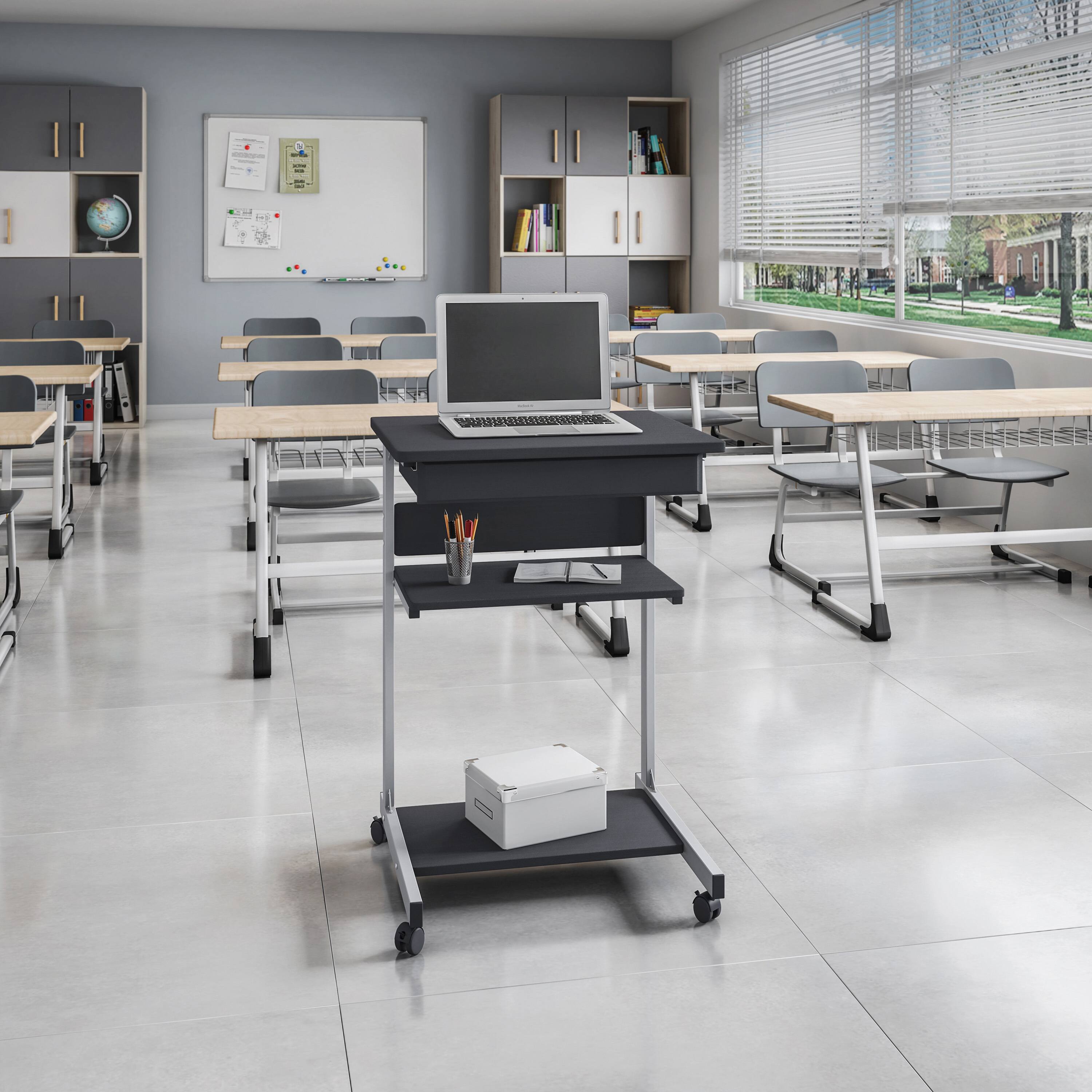 Alt View 1. Spaco - Spaco Rolling Laptop Cart with Drawer, 2 Shelves, Moisture Resistant, Scratch Proof, 4 Casters 2 Locks, for Home Office - Black.