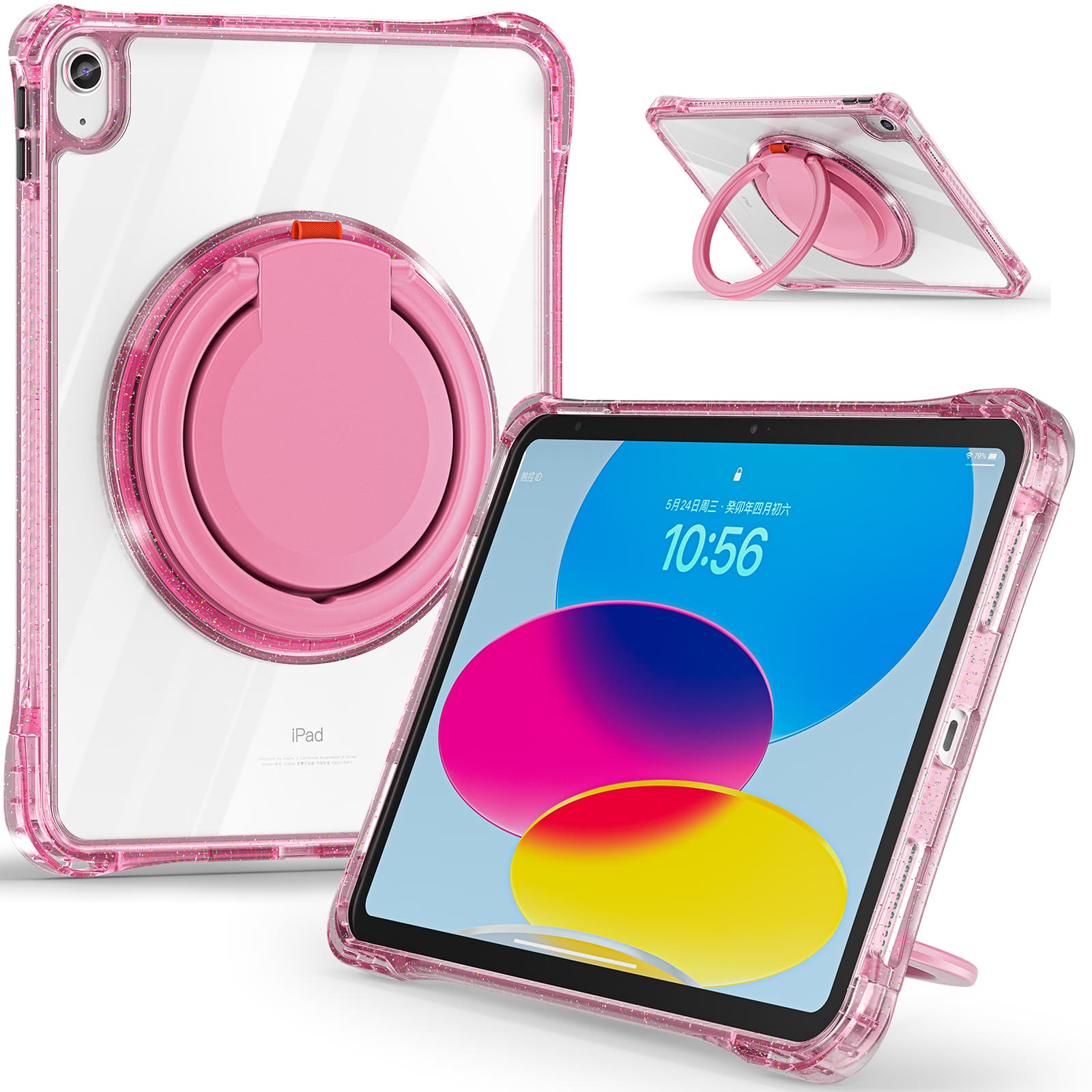 Dteck - for Apple iPad (A16) 11" 2025 & iPad 10th Gen 2022 Case,Clear Rugged Shockproof Cover w/ Kickstand Handle+Shoulder Strap - Rose