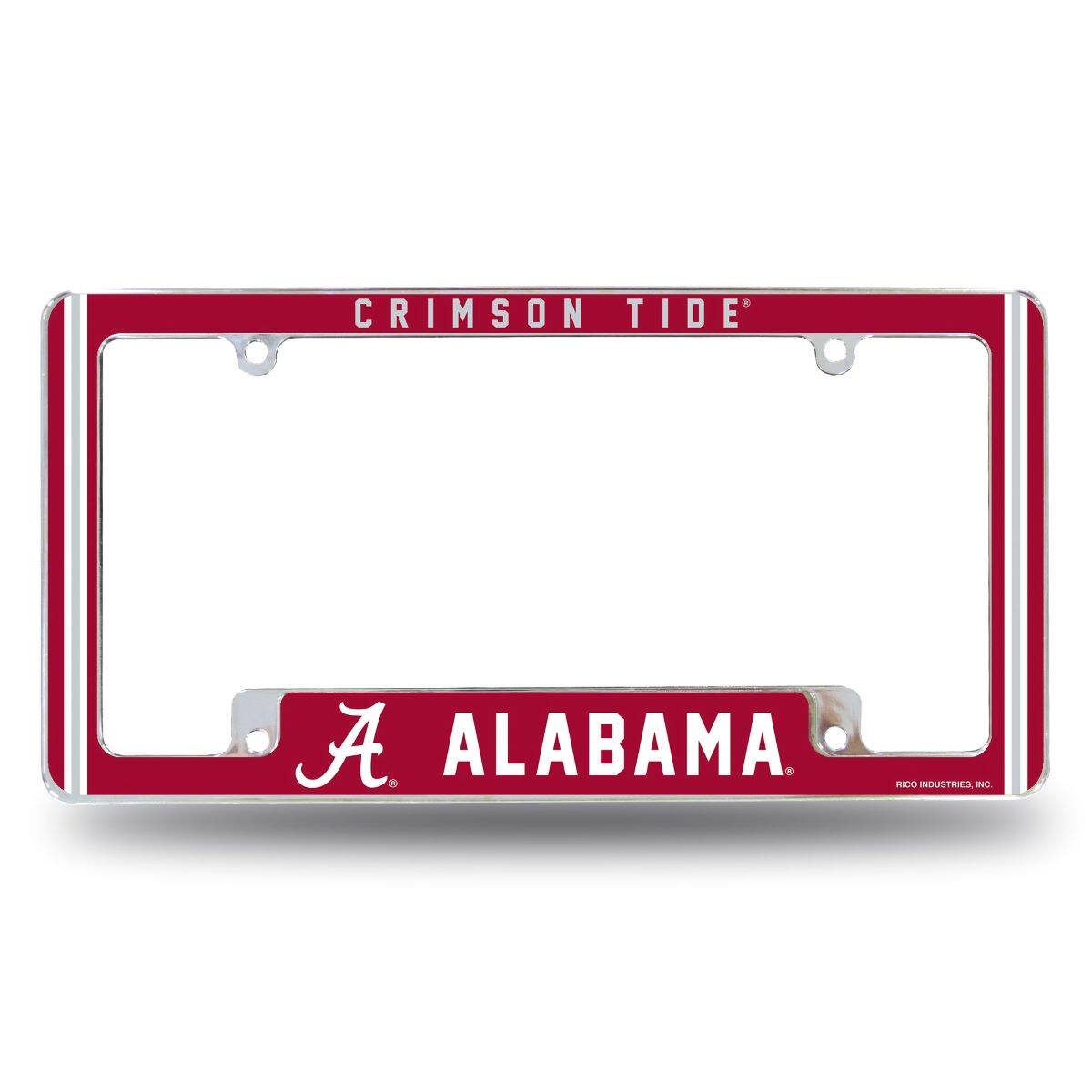 Alabama Crimson Tide Chrome Metal License Plate Frame with Full Frame Team Color Graphics