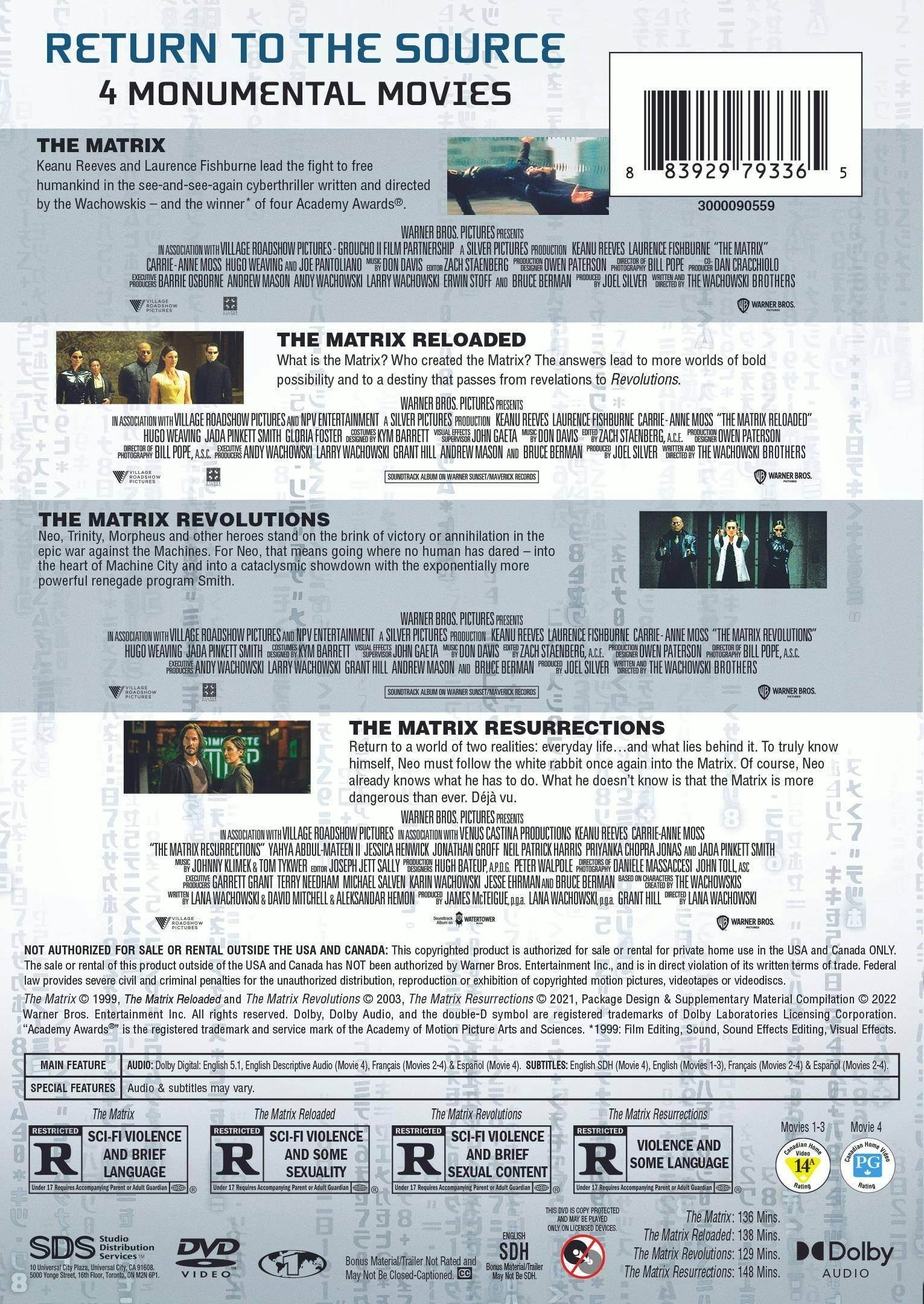 Back. The Matrix 4-Film Déjà vu Collection (DVD Set) [DVD].