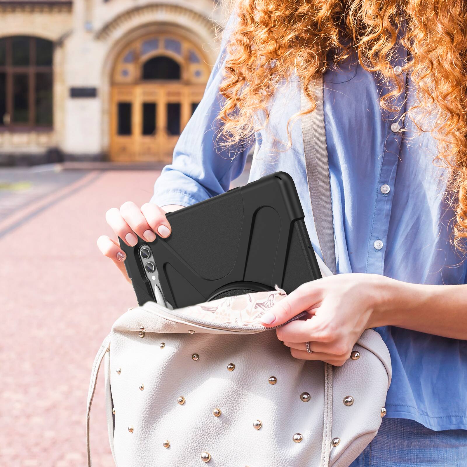 Alt View 8. Dteck - Full-Body Case for Samsung Galaxy Tab S9 Ultra with Shoulder Strap, Shockproof Heavy Duty Cover, Multi-Angle Kickstand - Black.