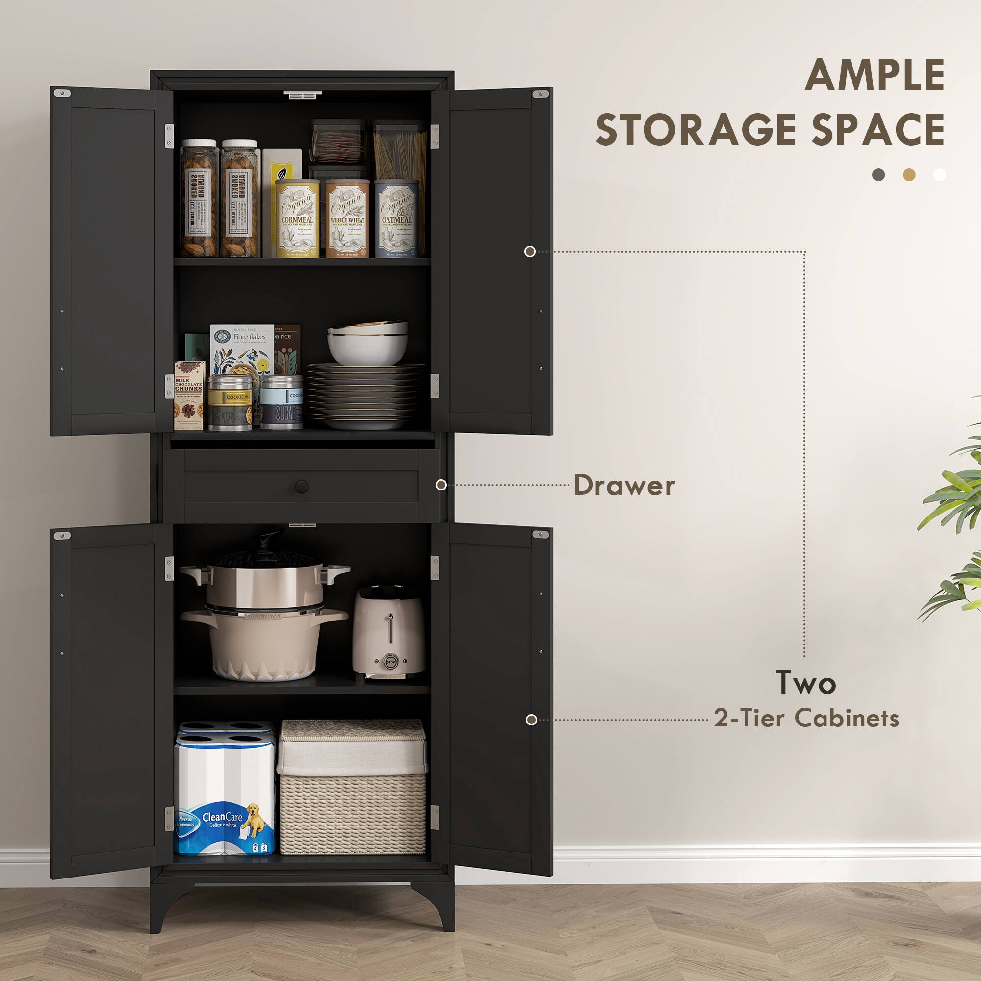 AMPLE STORAGE SPACE

- Drawer
- Two 2-Tier Cabinets