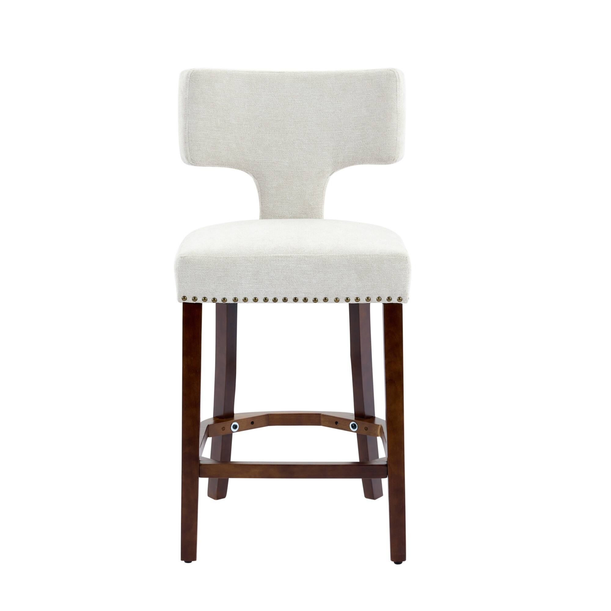 Angle. GOODSILO - Modern Counter Height Bar Stools Set of 2, Farmhouse Upholstered Accent Chairs with Curved Backrest and Hardwood Frame - Beige.