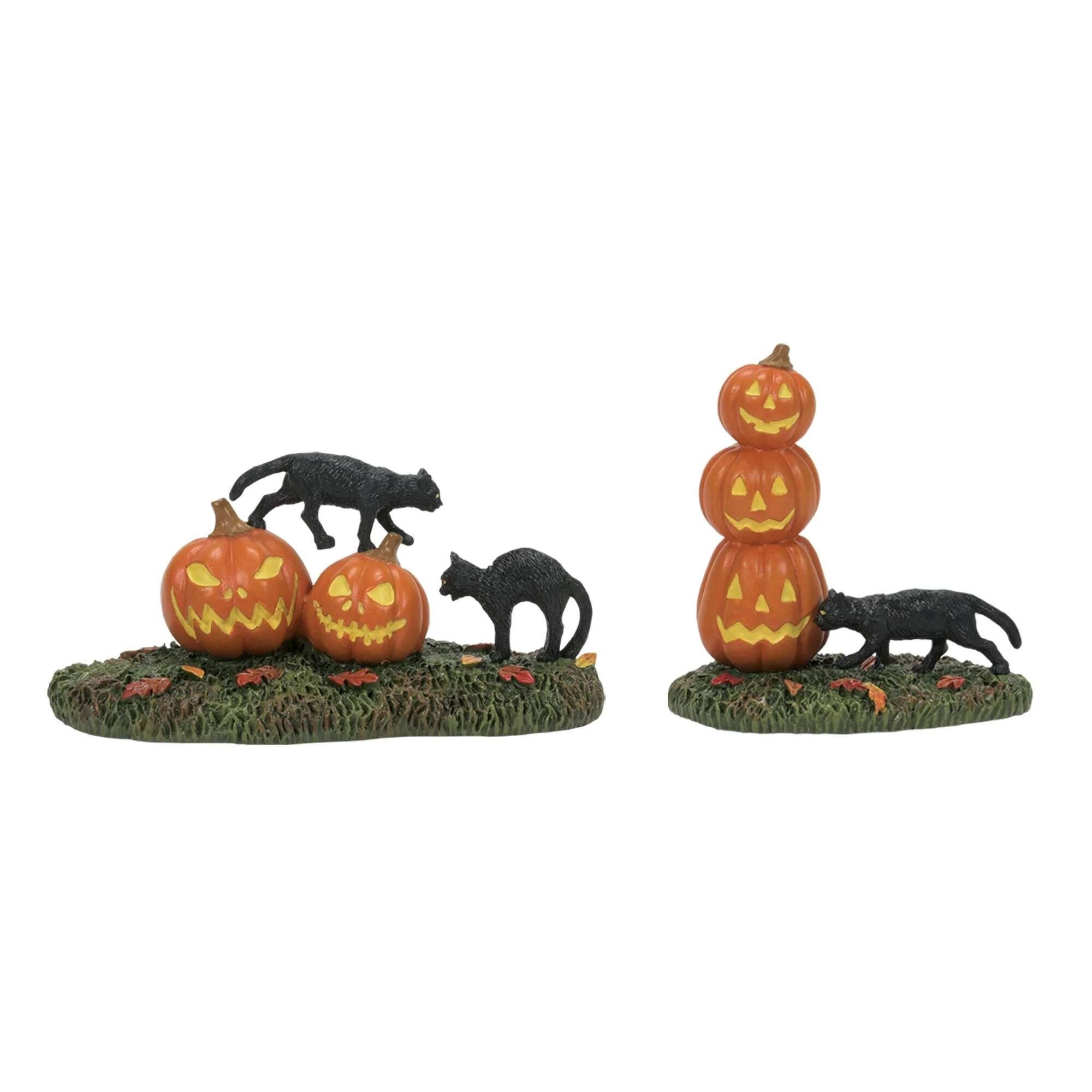Front. Department 56 - Department 56 Village Halloween Scary Cats Pumpkin Accessory - Set of 2 - 6012285 - Black.
