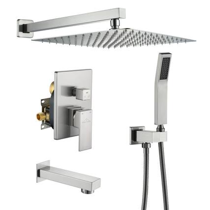 Front. Boyel Living - 1-Spray Patterns with 2.5 GPM 12 in. Square Wall Mount Dual Shower Heads with Pressure Balance Valve in Brushed Nickel - Brushed Nickel.