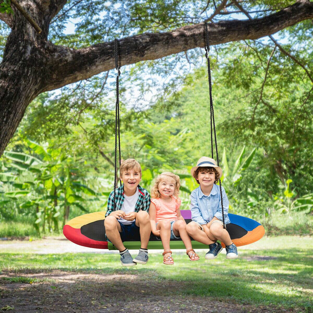 Alt View 1. Costway - Costway 60" Saucer Tree Swing Surf Outdoor Adjustable Kids Giant Oval Platform Swing Set - Colorful.