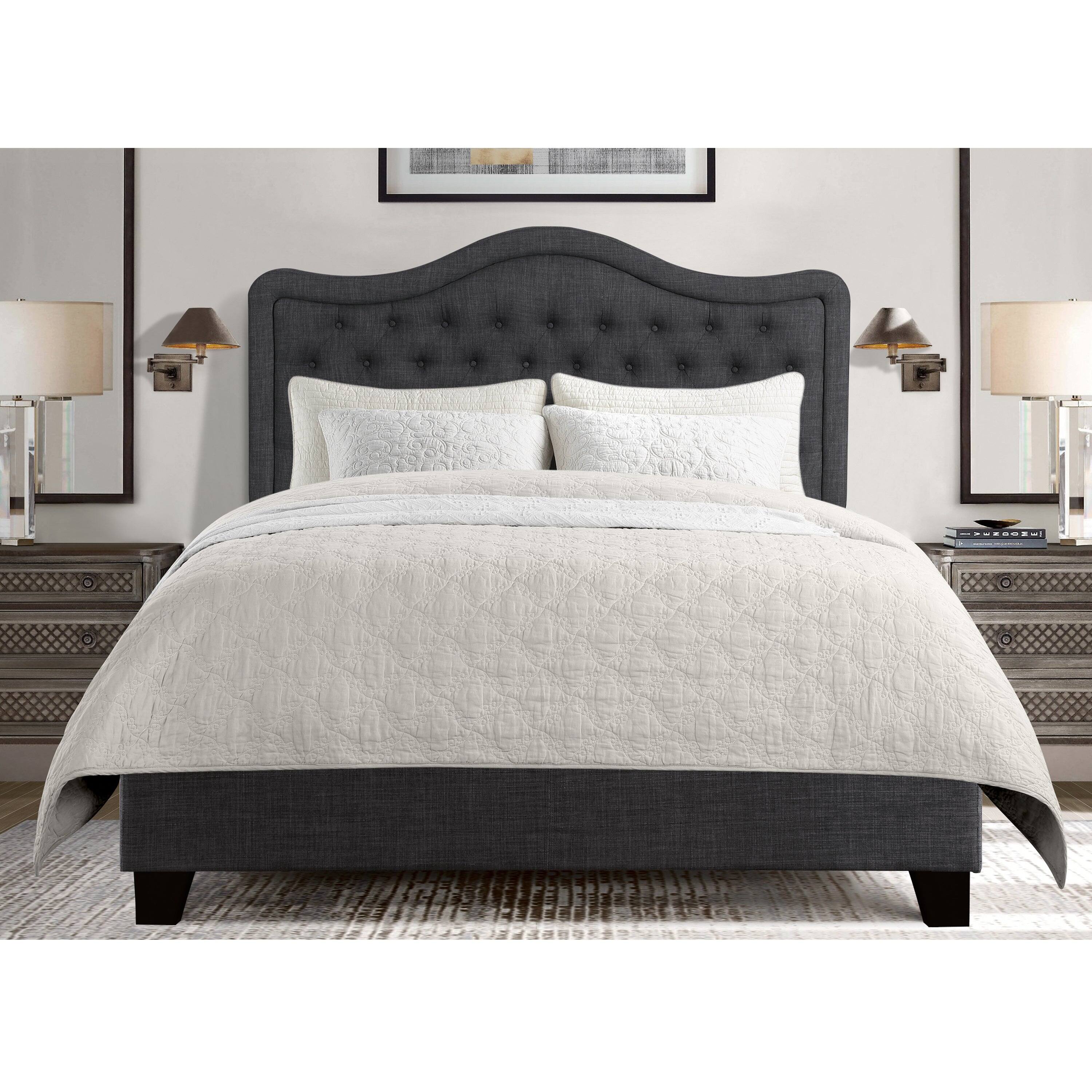 Alt View 2. Boyel Living - Curved Tufted Upholstered Bed with Solid Wood Frame - Dark Gray.