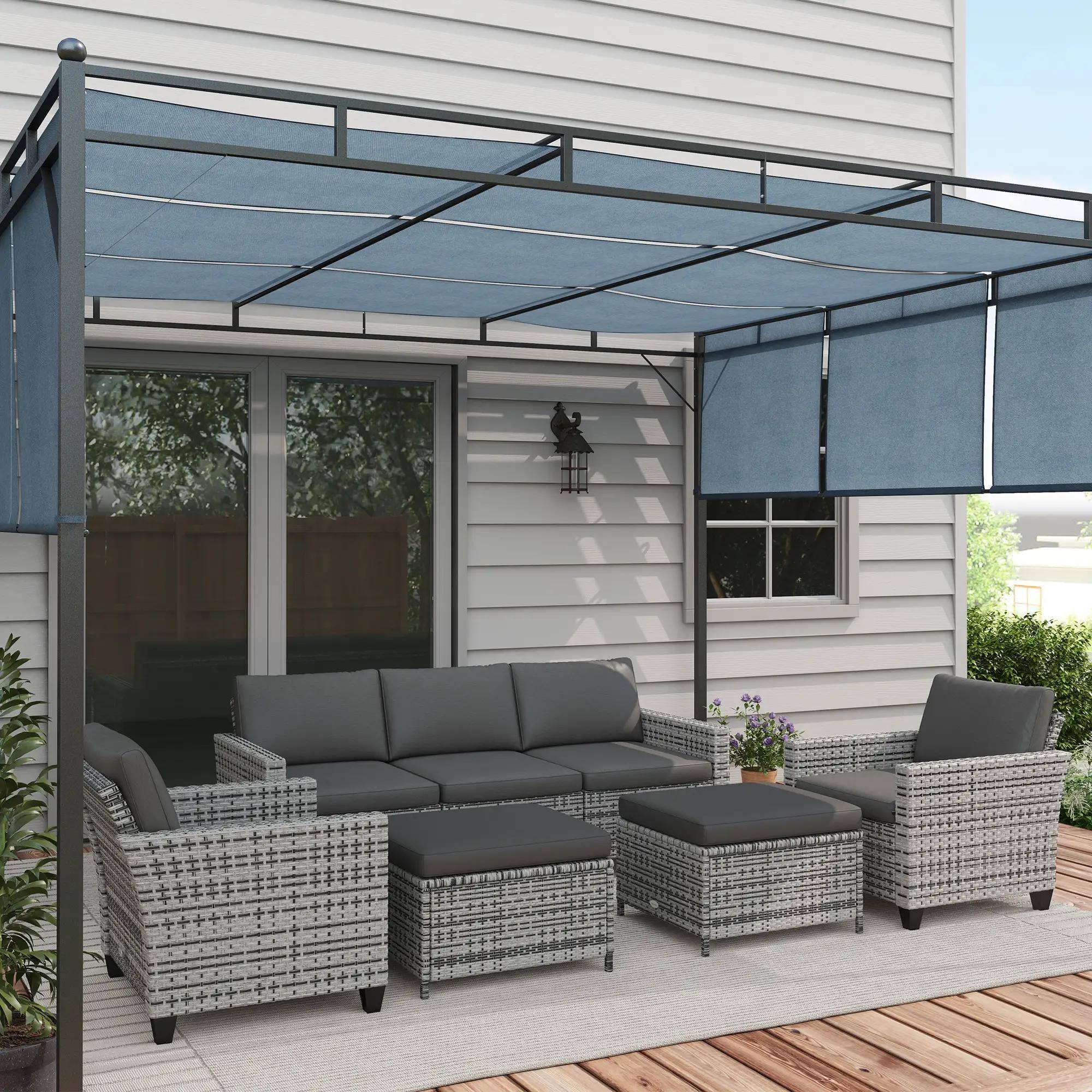 Angle. Spaco - Spaco 5PC PE Rattan Patio Set, Armchairs, Footstools, Cushions - Mixed Grey.