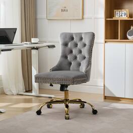Z-Edge - Modern Velvet Upholstered Tufted Button Home Office Chair with Metal Base, Adjustable Desk Chair Swivel Office Chair - Gray
