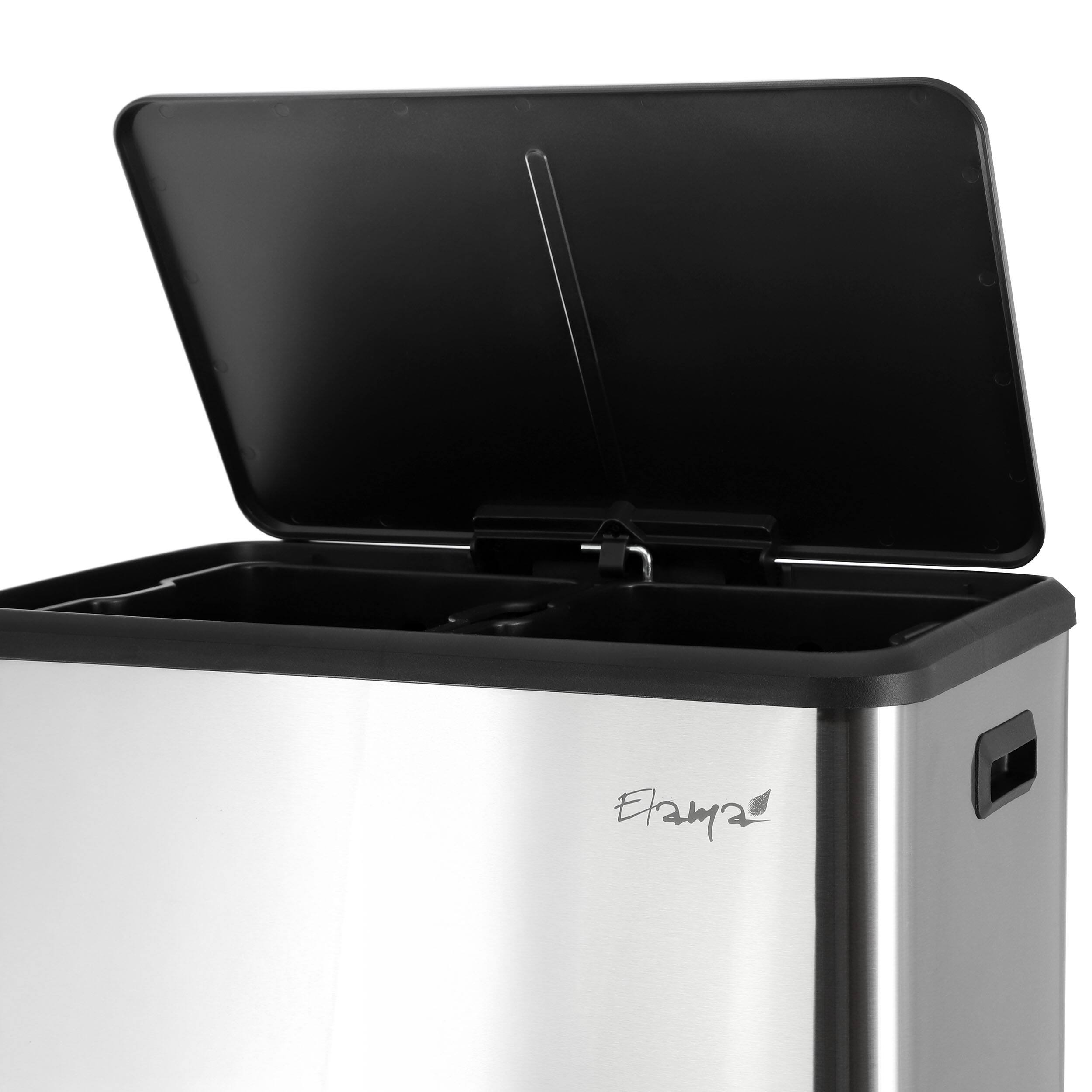 Alt View 4. Elama - Elama 60 Liter 2 Compartment Large 8 Gallon Split Stainless Steel Step Trash Bin with Slow Close Mechanism - Silver.