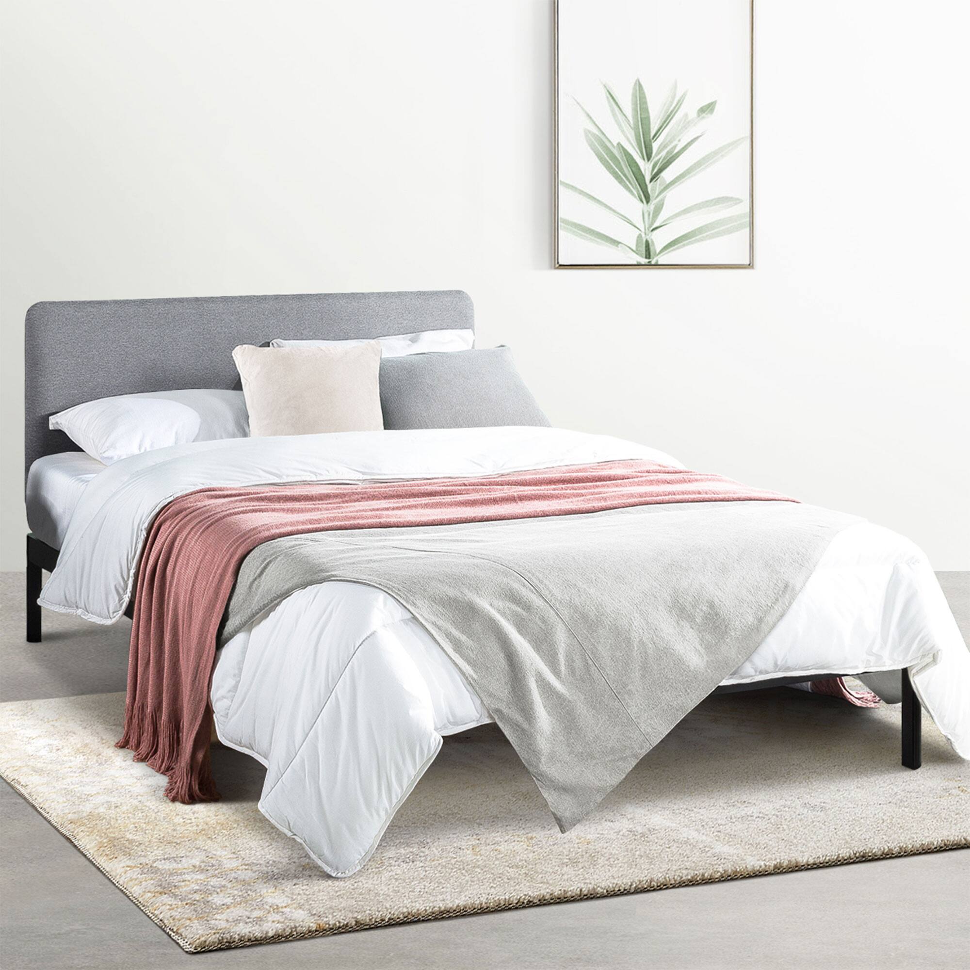 Alt View 4. Mellow - Mellow KERT Metal and Wood Platform Bed Frame with Upholstered Headboard, Queen - Grey.