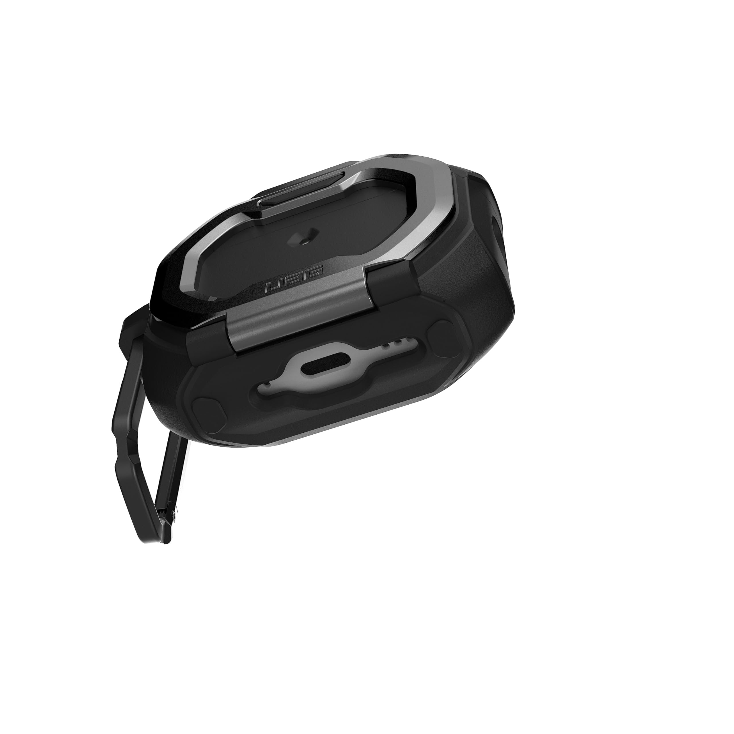 Alt View 7. UAG - AirPods Pro 3rd Gen Case w/ Built-in Phone Stand & Detachable Carabiner Clip, Rugged Protective Cover, Monarch - Black/Silver.