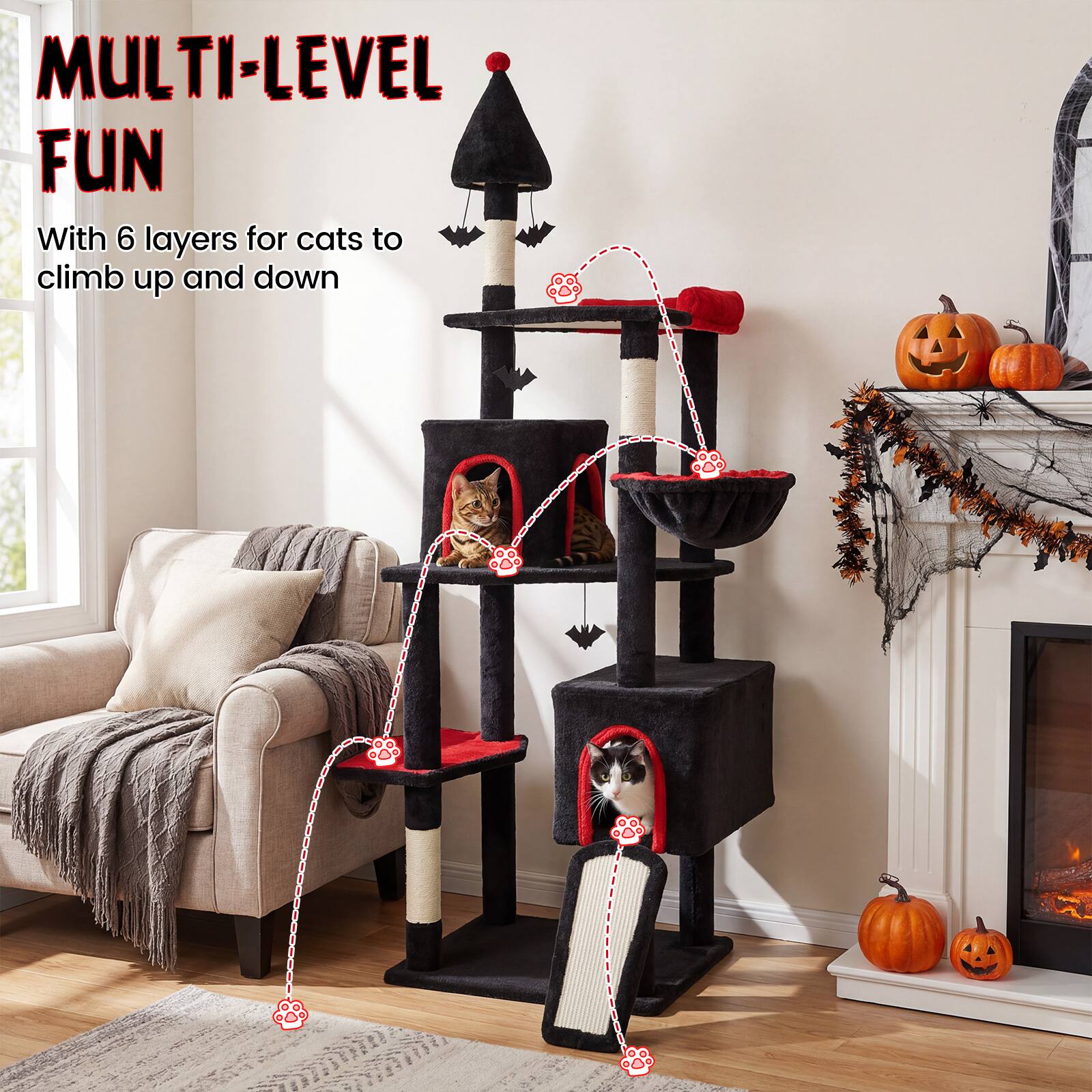 MULTI-LEVEL FUN  
With 6 layers for cats to climb up and down