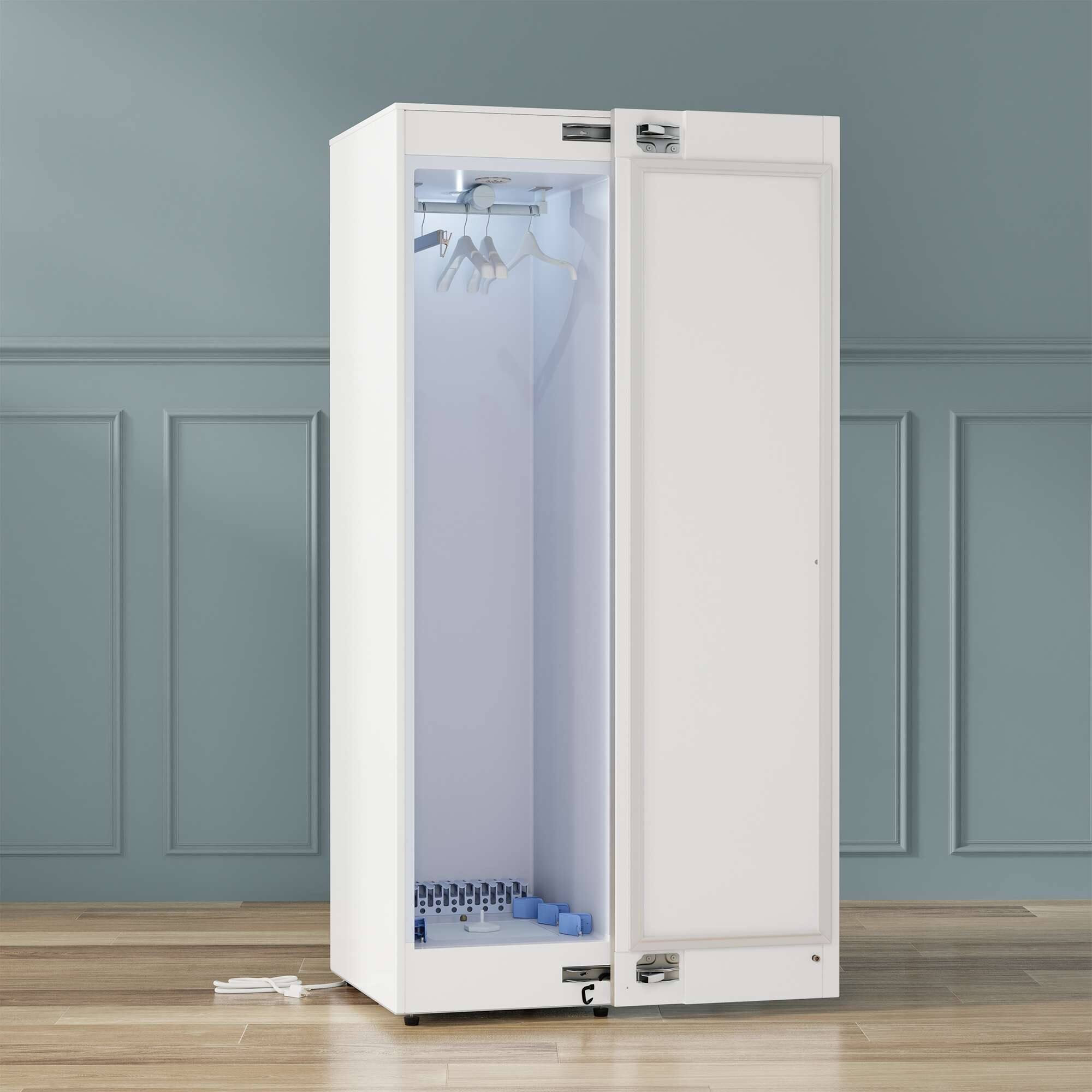 Left. Equator - Equator SDC 760 7.6cf Smart Steam Closet Dryer 4 Moving Hangers Quick20 Refresh Sanitize Deodorize Garment Care - White.