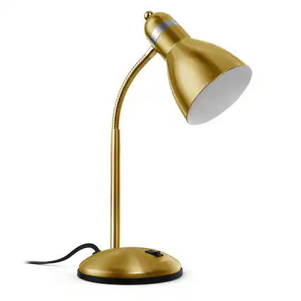 Front. Dazzed Corner - Adjustable Metal Desk Lamp, Eye-Caring Gooseneck Light for Study & Office - Gold.