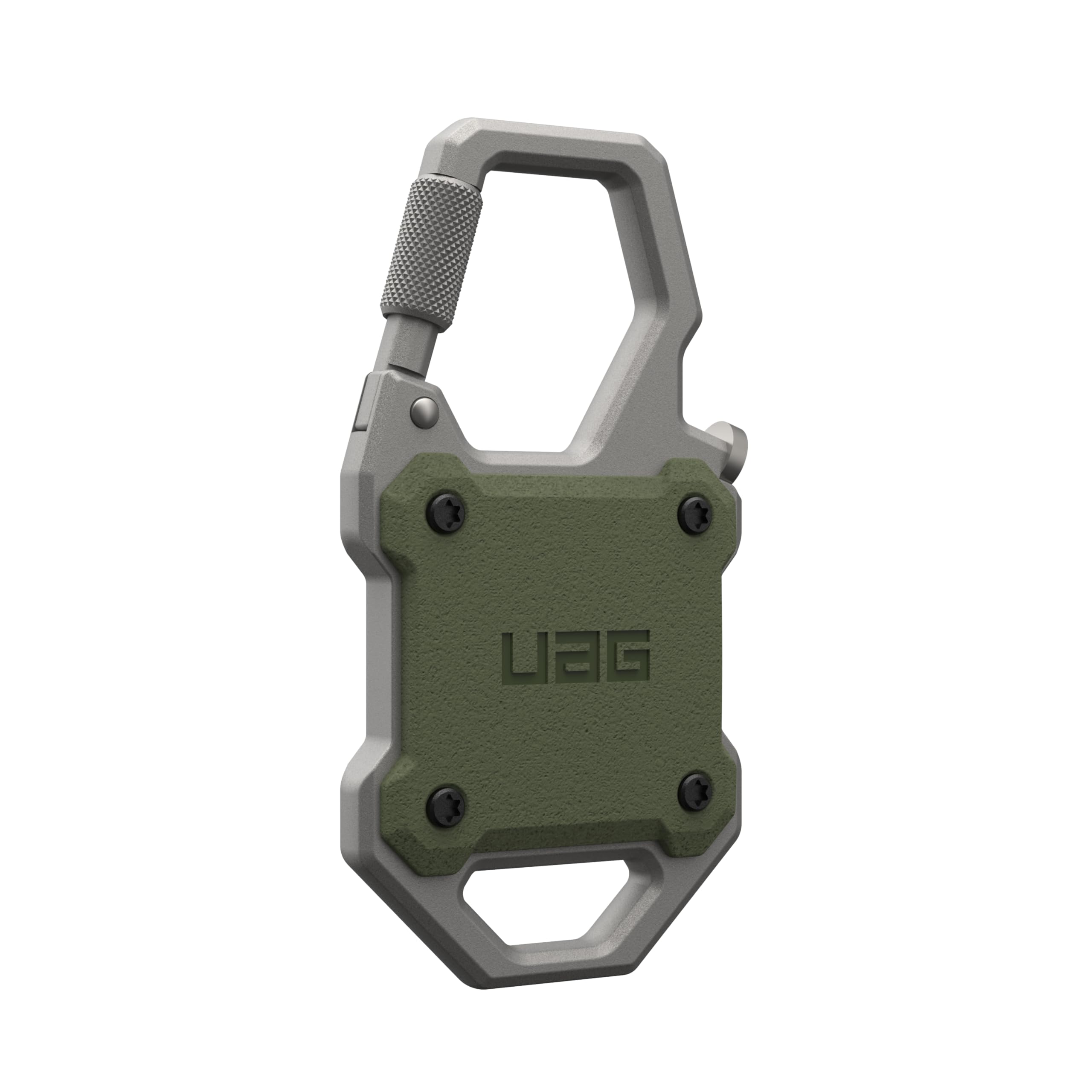 Alt View 5. UAG - AirTag Case w Built-in Bottle Opener & Carabiner for Keys, Luggage & Bags - Olive Drab/Silver.