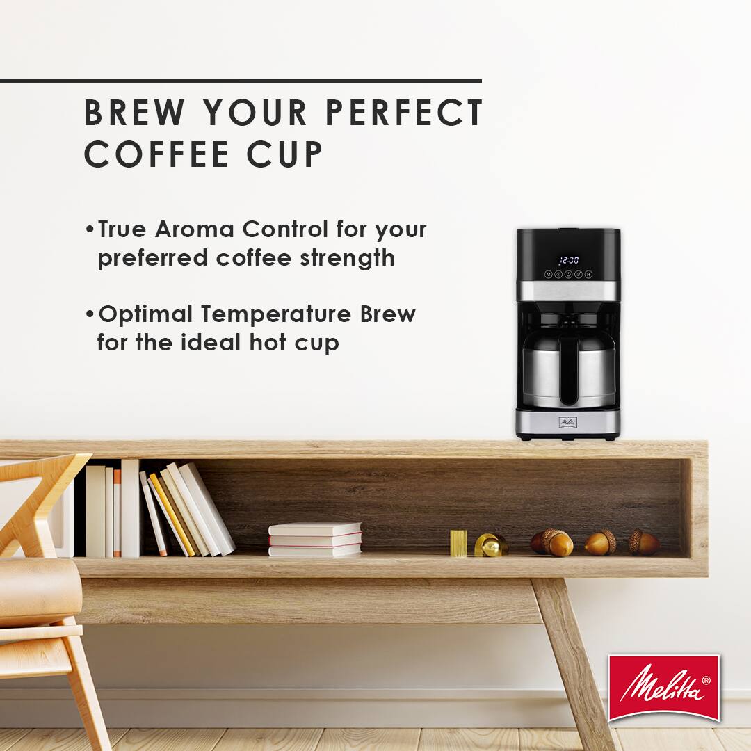 BREW YOUR PERFECT COFFEE CUP

- True Aroma Control for your preferred coffee strength
- Optimal Temperature Brew for the ideal hot cup

Melitta