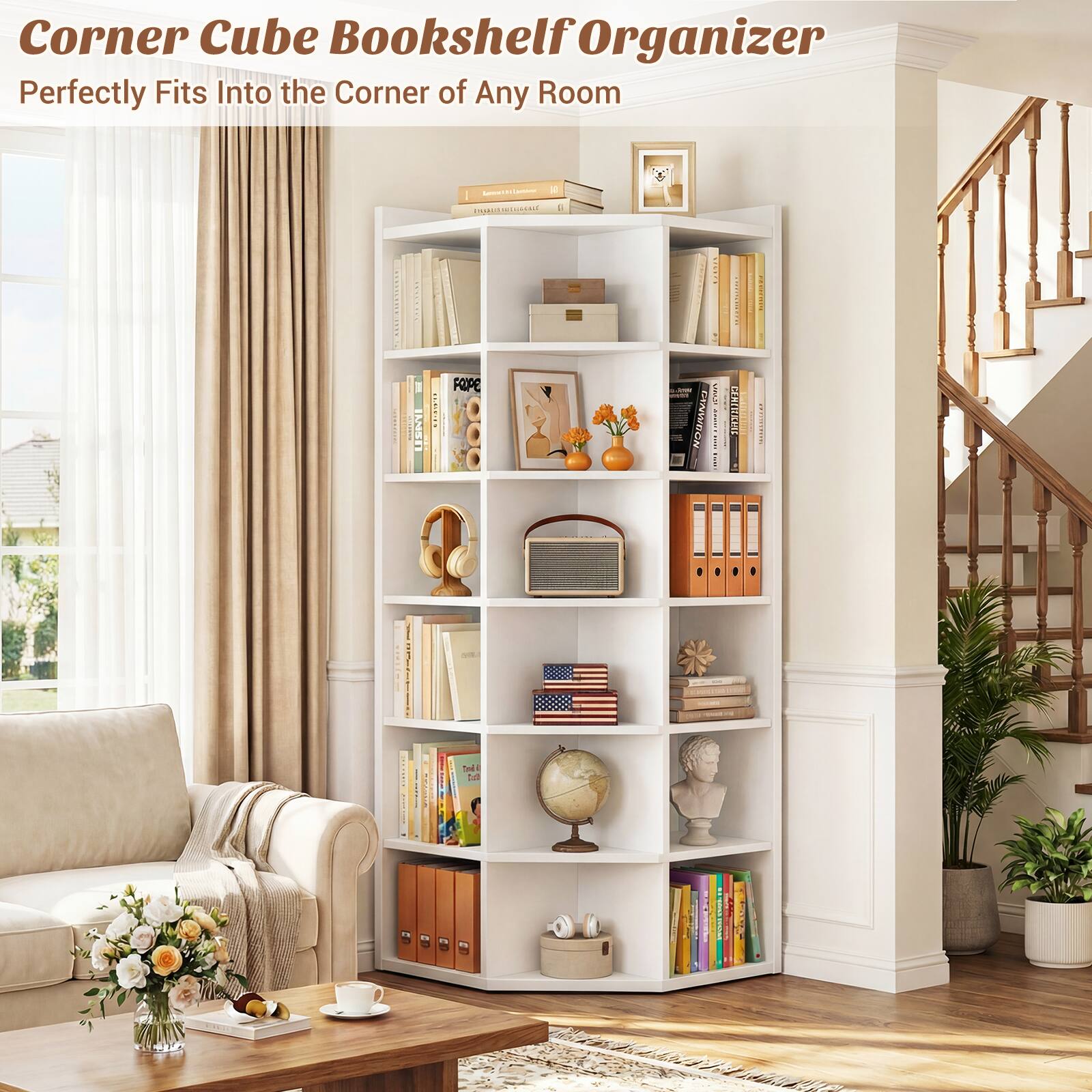 Corner Cube Bookshelf Organizer  
Perfectly Fits Into the Corner of Any Room