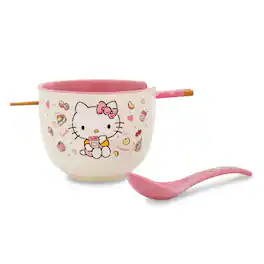 Silver Buffalo - Sanrio Hello Kitty Apples and Cinnamon 20-Ounce Ramen Bowl and Chopstick Set - Pink