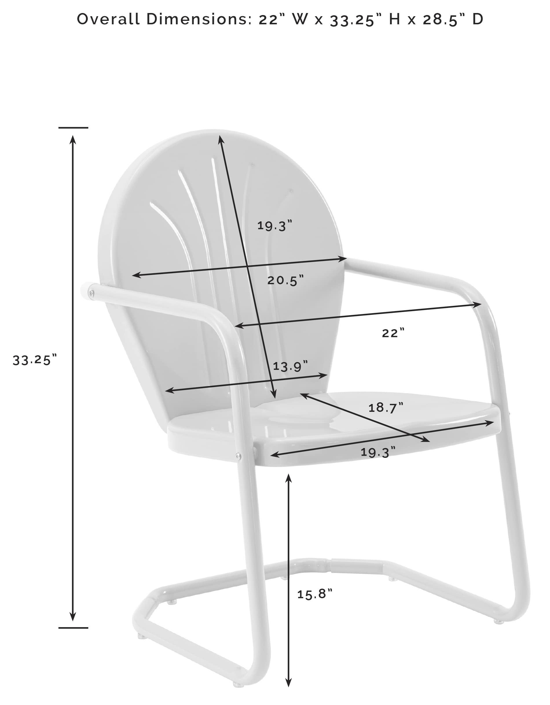 Overall Dimensions: 22" W x 33.25" H x 28.5" D

19.3"  
20.5"  
22"  
33.25"  
13.9"  
18.7"  
19.3"  
15.8"