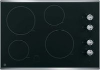 Front Zoom. GE - 30" Built-In Electric Cooktop - Stainless Steel on Black.