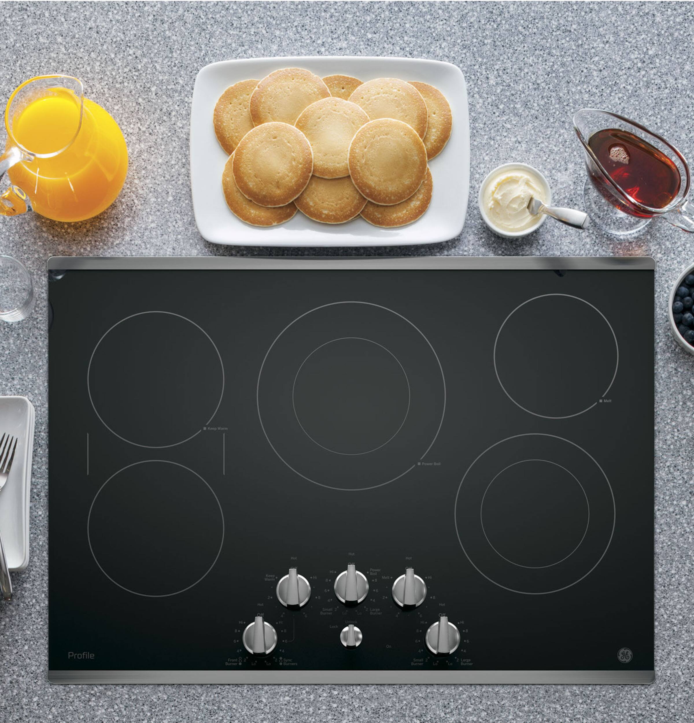 Alt View 11. GE Profile - 30" Built-In Electric Cooktop - Stainless Steel on Black.