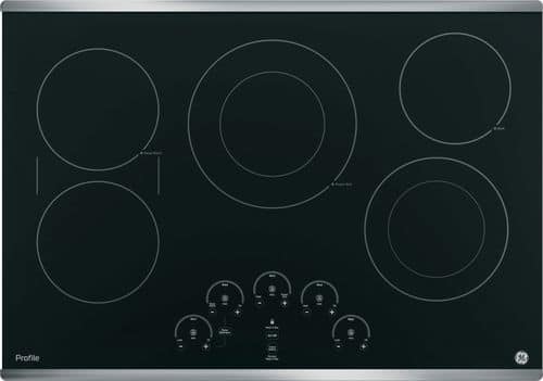 GE - Profile Series 30" Built-In Electric Cooktop - Stainless Steel-on-Black - Larger Front