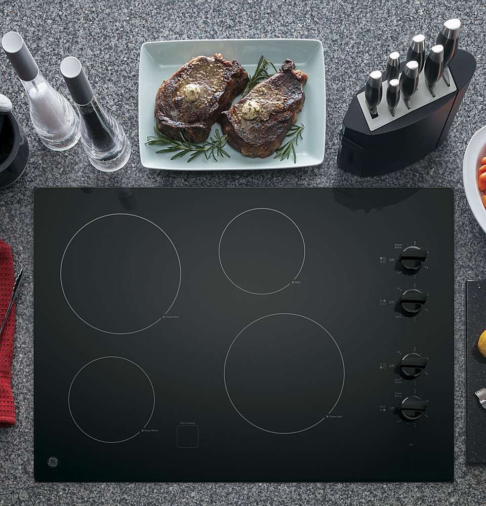 Angle View: GE - 30" Built-In Electric Cooktop - Black on black