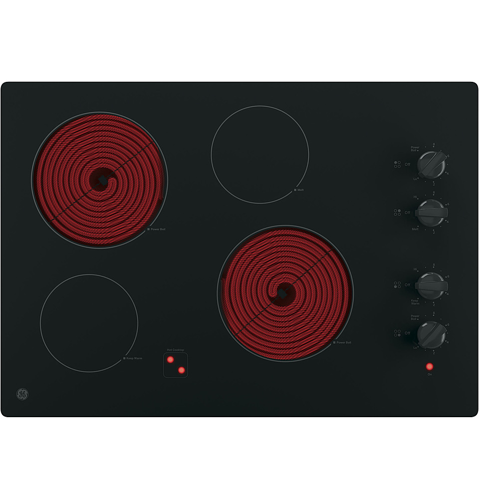 Left View: GE - 30" Built-In Electric Cooktop - Black on black