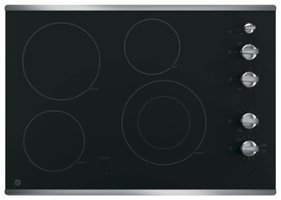 GE - 30" Built-In Electric Cooktop - Stainless Steel on Black - Front_Zoom