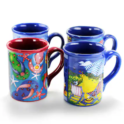 Front. Gibson - Gibson Home Beachcomber 4 Piece 16 Ounce Stoneware Mug Set in Assorted Designs - Multi-Color.