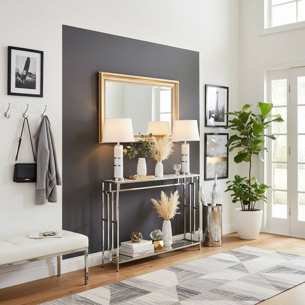 Alt View 2. FurniFact - Console Table, Faux Marble - White Faux Marble.