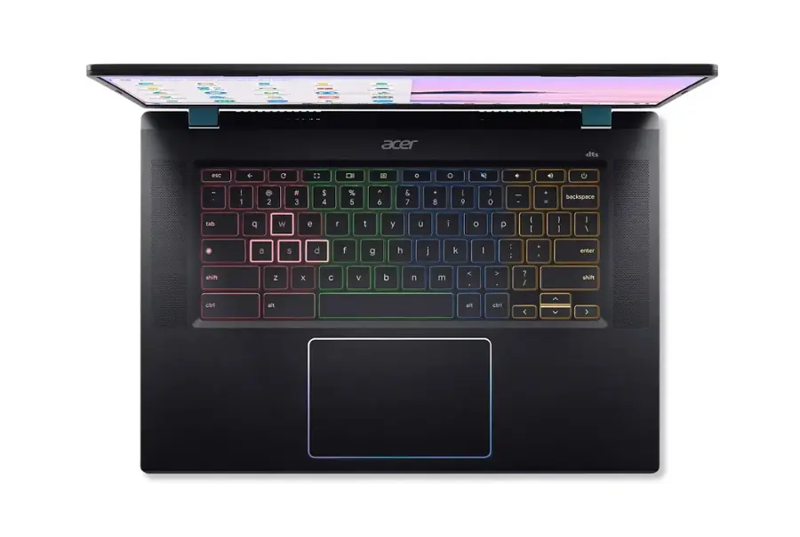 The text on the image is a keyboard layout for an Acer laptop. The keys are labeled with their corresponding functions, such as the letters, numbers, and symbols. The layout includes the standard QWERTY layout, along with additional keys like the function keys (F1-F12), arrow keys, and special keys like the Windows key, Ctrl, Alt, and Shift. The layout also includes a numeric keypad for easier input of numbers.