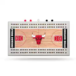 Rico Industries - Chicago Bulls NBA Two Track Wooden Basketball Court Shaped Cribbage Board - Multi