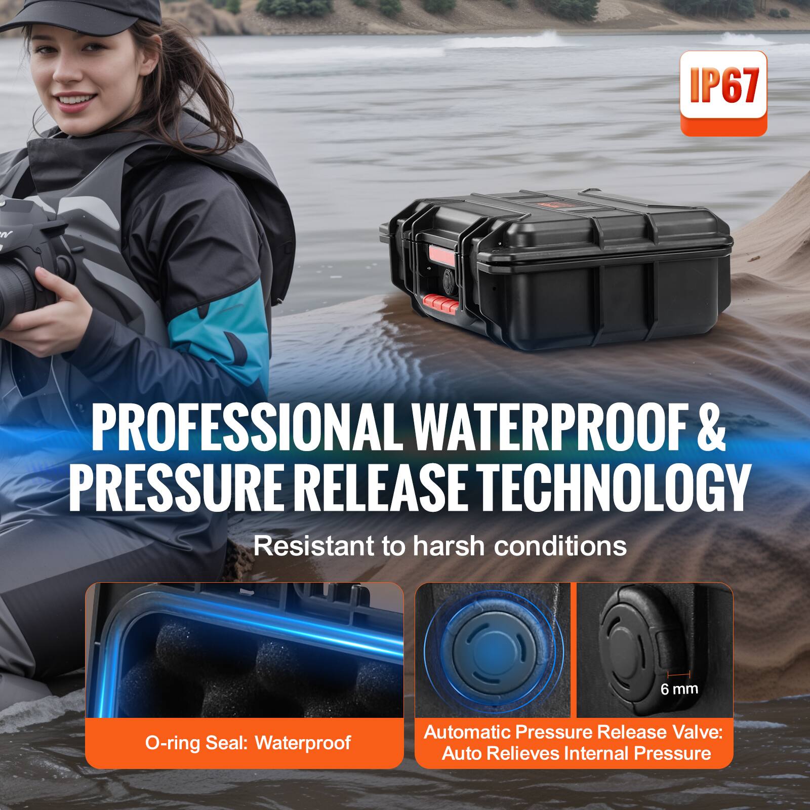 IP67

PROFESSIONAL WATERPROOF & PRESSURE RELEASE TECHNOLOGY

Resistant to harsh conditions

O-ring Seal: Waterproof

Automatic Pressure Release Valve: Auto Relieves Internal Pressure

6 mm