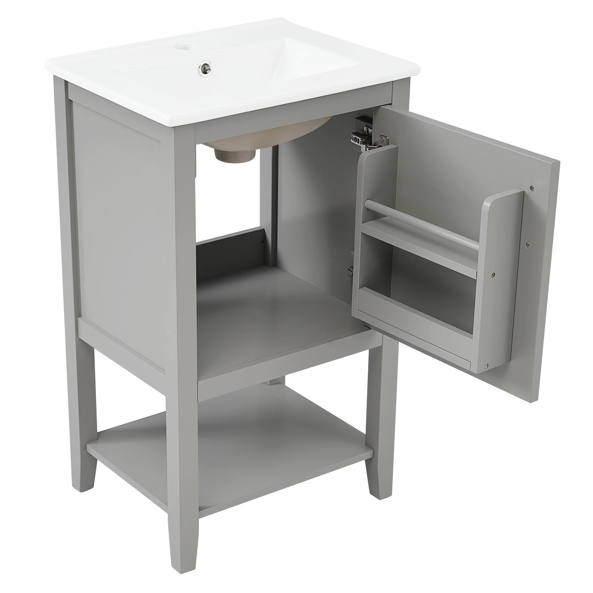 Back. Boyel Living - 20 Inch Bathroom Vanity with Sink Cabinet with Soft Close Door Storage Rack and Open Shelf Grey - Grey.