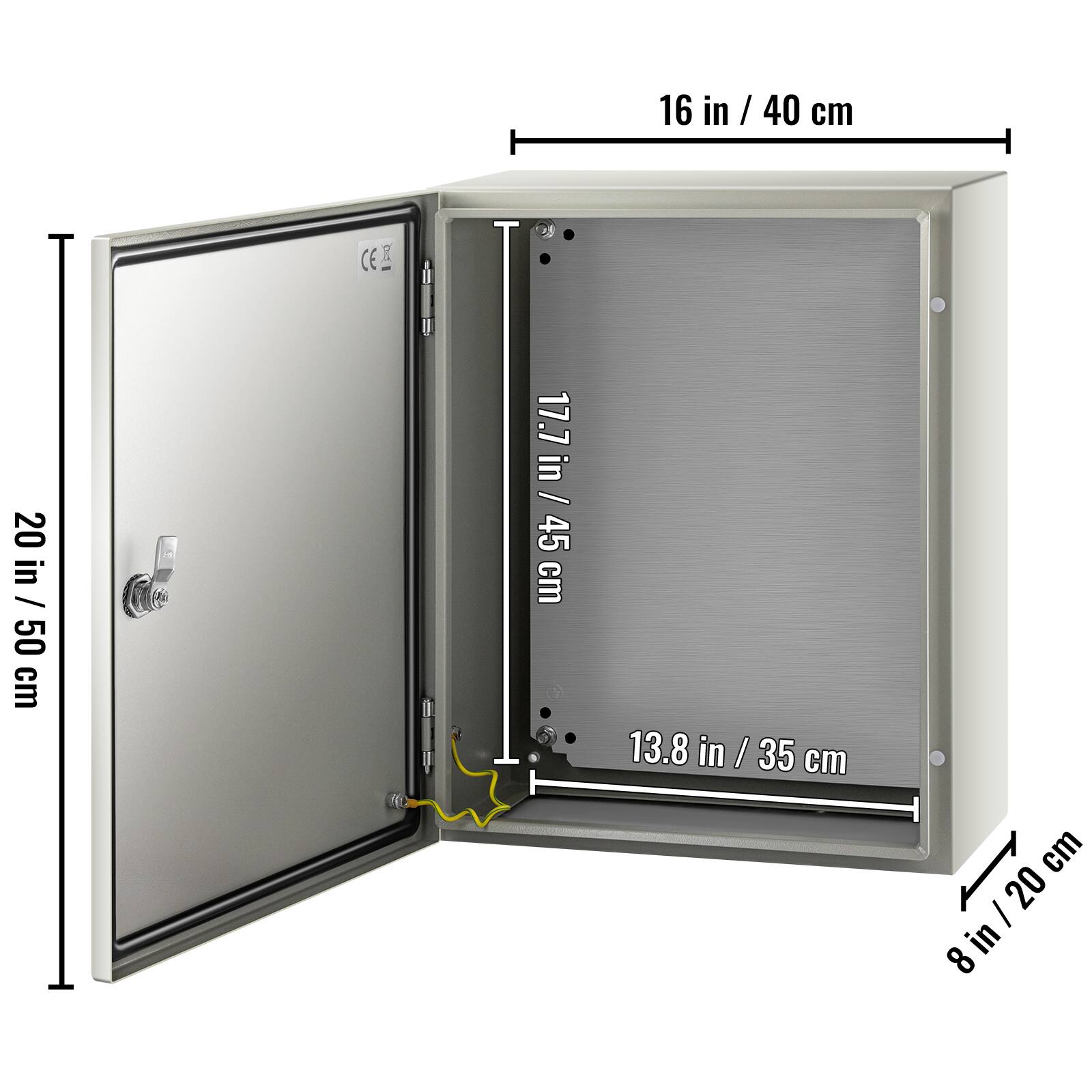 16 in / 40 cm  
20 in / 50 cm  
17.7 in / 45 cm  
13.8 in / 35 cm  
8 in / 20 cm
