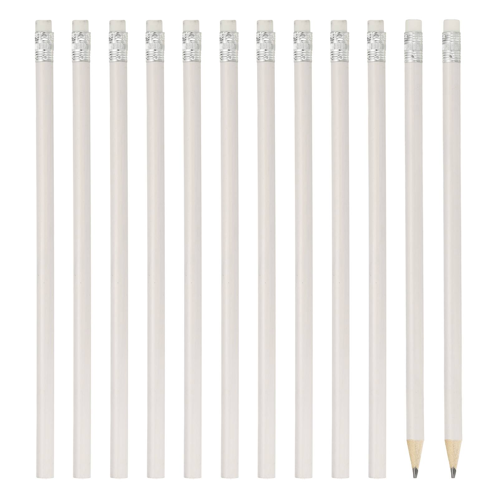Front. Unique Bargains - Round Wooden Pencils Bulk, 12pcs HB Graphite Pencils w/ Eraser for Office, Eng, Writing, Art, Drawing - White.